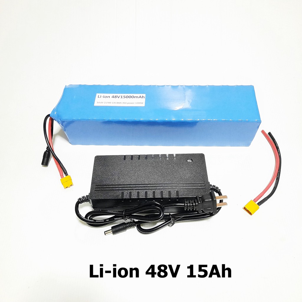 แบตเตอรี่ 48V Li-ion 21700 15000mAh 15Ah กำลังขับมอเตอร์สูงสุด 1,200W พร้อมที่ชาร์จ จักรยานมอเตอร์ไฟฟ้า สกู๊ตเตอร์ไฟฟ้า
