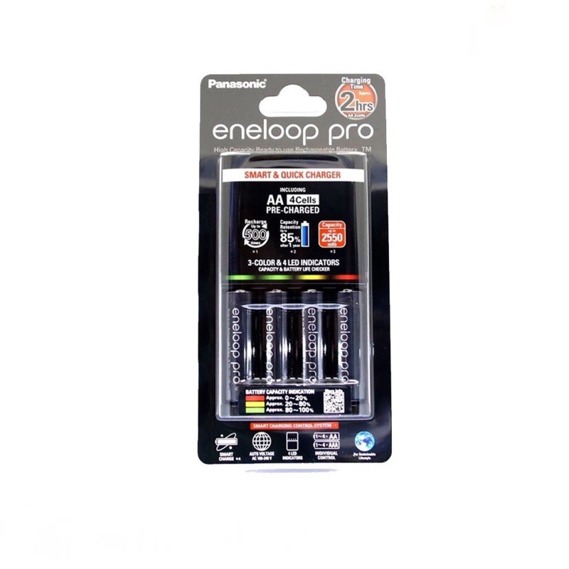โฉมใหม่ ชุดชาร์จ Panasonic Eneloop Pro 2ชั่วโมง พร้อมถ่าน Eneloop Pro AA  4ก้อน ของใหม่ ของแท้ประกัน
