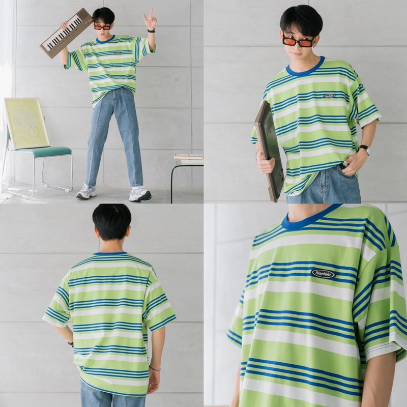 NARLE T-shirt เสื้อยืดโอเวอร์ไซส์ลายทาง - zamio.official - ThaiPick