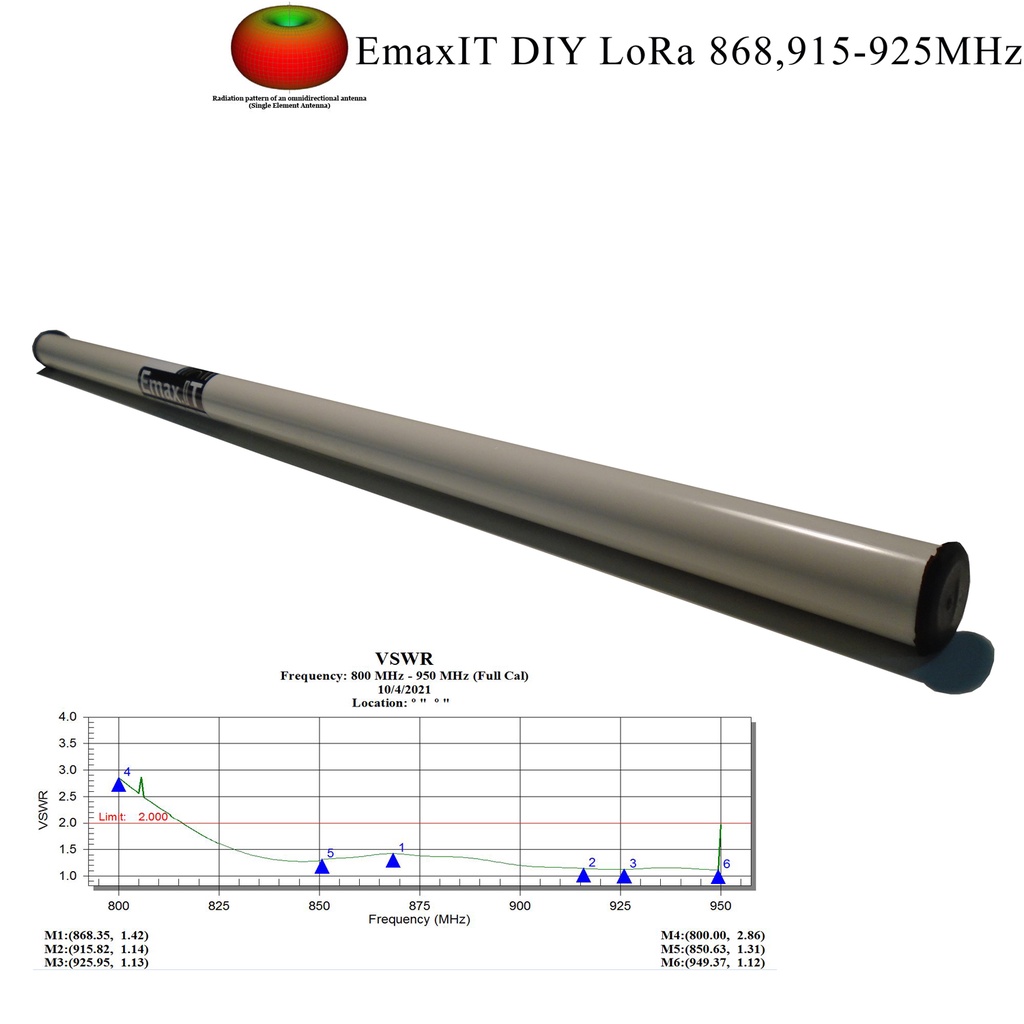 EmaxIT DIY LoRa 868 915-950 MHz 10 dB Omni Aantenna SMA Male