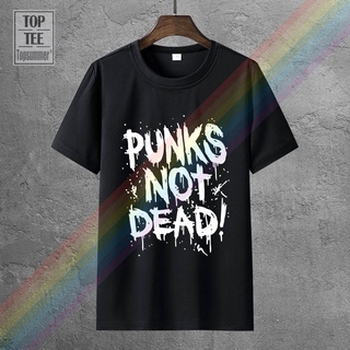 คอลูกเรือ【Boutique T-shirt】เสื้อยืดผ้าฝ้าย แขนสั้น พิมพ์ลาย Punks Not Dead สไตล์พังก์ แฟชั่นสําหรับผู้ชายS-5XL