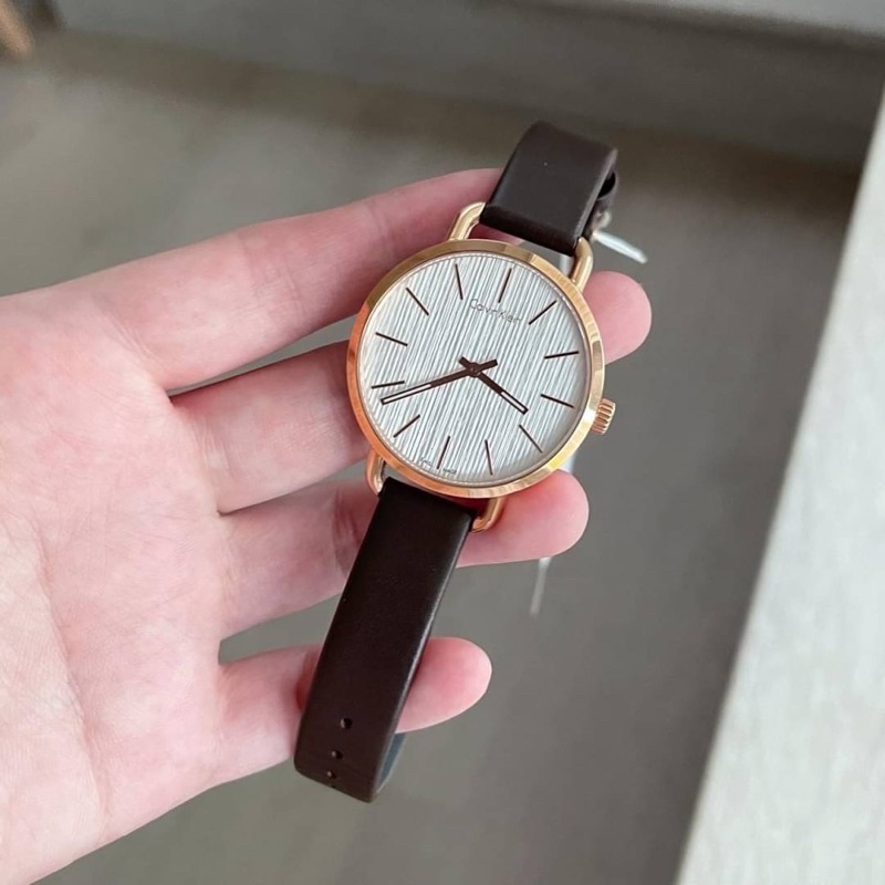 นาฬิกา Calvin klein even silver brown leather watch หน้าปัดกลม 36mm. สายหนังสีน้ำตาล