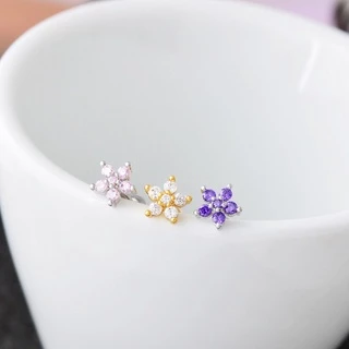 ต่างหูสตั๊ดอัญมณีสแตนเลสลายดอกไม้ Tragus Bar Helix 1 ชิ้น