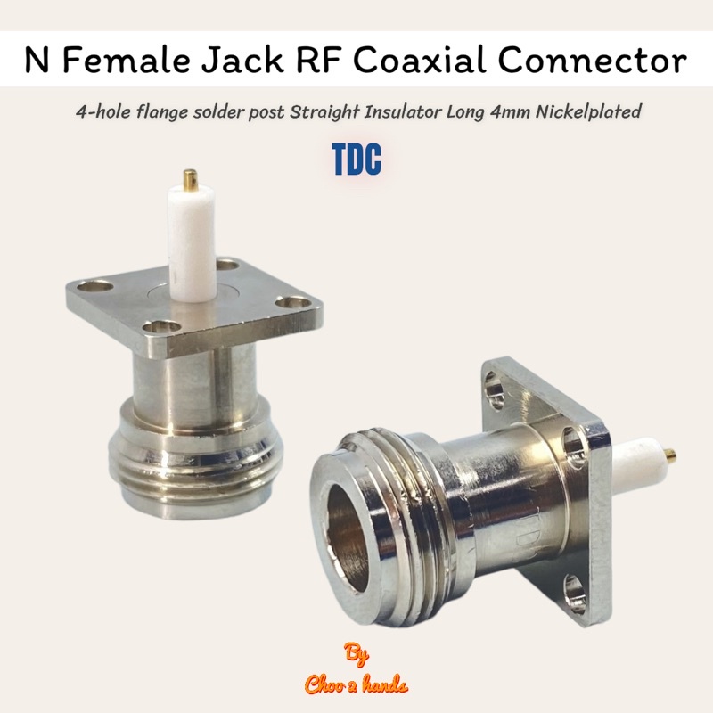 N Type Female Jack Panel Mount 4 Hole TDC USA 50Ω | หัว N Female ยึดแท่น 4 รู RF Connector ตรง (Stra