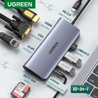 ฮับ Usb C Hub 10 In 1 Usb Type C To Usb 3 . 0 4 K Hdmi Vga Pd 3 . 5 มม . Rj45 1000Mbps อุปกรณ์เสริมสําหรับคอมพิวเตอร์