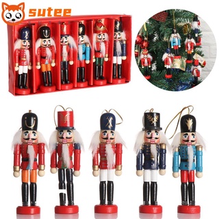 SUTEE 1/6Pcs Wood Soldier Home Decor DIY Gifts Nutcracker Handcraft Christmas Tree Decoration