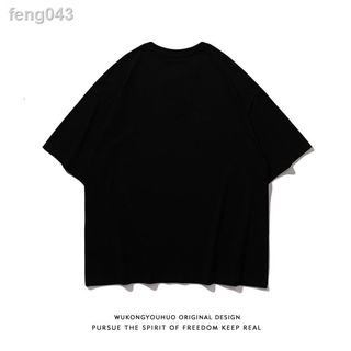 ™◐Wukong อยู่ในสต็อก street hip-hop dark สีดำพิมพ์เสื้อยืดแขนสั้นผู้ชายแบรนด์หลวม bf สไตล์สบายๆเสื้อยืด