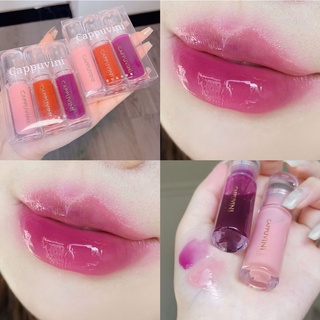 [พร้อมส่ง] ลิปสติก Cappuvini 3 ชิ้น เนื้อใส ฉ่ำวาว ลิปกลอสเนื้อใสราวกระจก