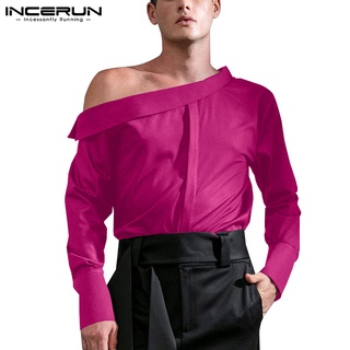 Incerun เสื้อเชิ้ตแขนยาว เปิดไหล่ ทรงหลวม สไตล์แฟชั่น สําหรับผู้ชาย