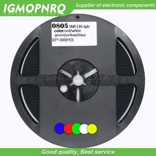 ไดโอด LED 0805 SMD สีเหลือง สีแดง สีเขียว สีฟ้า สีขาว 3000 ชิ้น 1 ม้วน IGMOPNRQ