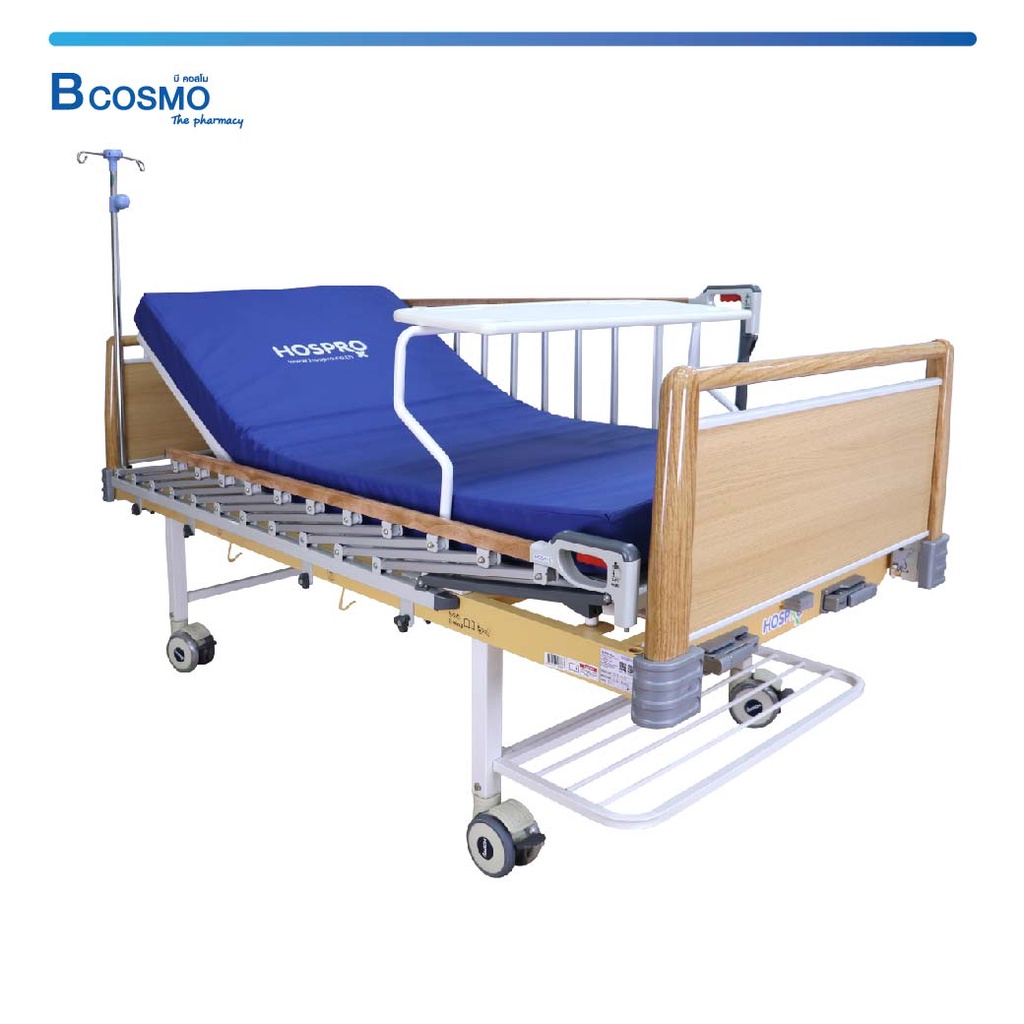 เตียงผู้ป่วย 2 ไกร์ รุ่น Eco Wood มือหมุน ลายไม้ มีชั้นวางของใต้เตียง ฟรี!! เบาะนอน 4 ตอน + โต๊ะคร่อมเตียง (ประกัน 1 ปี)