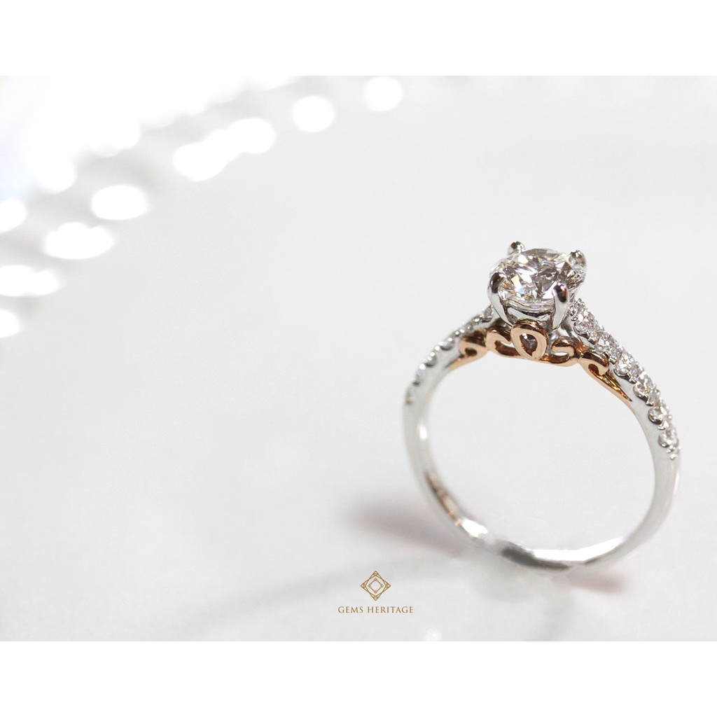 Gems Heritage แหวนแต่งงานดีไซน์วินเทจ เพชรชูเม็ดเดี่ยว 76 ตังค์ เพชรแท้น้ำ 99 3Excellent เซอร์GIA เรือนทองคำ18K (RWG197)