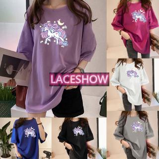 💥LACESHOW💥จัดส่งฟรี💥11.11💕    เสื้อโอเวอร์ไซส์เกาหลี เสื้อยืด ม้าสายรุ้ง Oversize เสื้อยืดแขนยาวหลวม ผู้หญิง เสื้อยืดวัยรุ่น แขนสั้นแฟชั่นใหม่