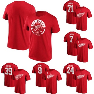 เสื้อยืดแขนสั้น ทรงหลวม พิมพ์ลาย Nhl Detroit Red Wings Hockey Jersey Howe Chelios Mantha Larkin Lindsay สําหรับผู้ชาย และผู้หญิง