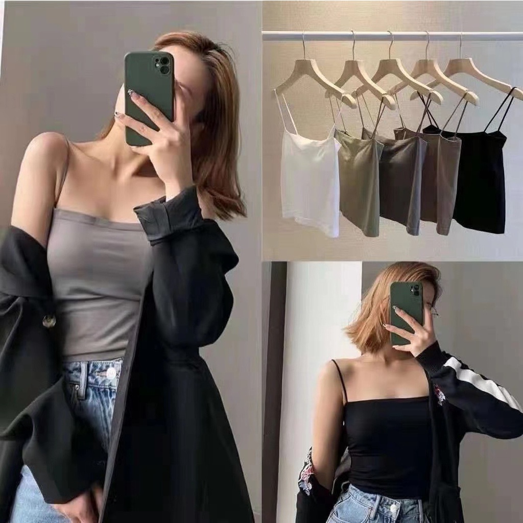 เสื้อสายเดี่ยว บราสายเดี่ยว เสื้อครอป สายเดี่ยว แนวเกาะอก ผ้าร่อง มีฟองน้ำในตัว แบบครึ่งตัว