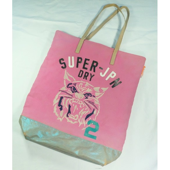 Superdry Tote Bag Size 16" x 14" สีชมพู มือสอง ของแท้