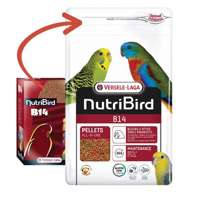 Nutribird B14 นูทริเบิร์ด อาหารนก อัดเม็ดอาหารนกกรงหัวจุก อาหารเสริมนก ฟอพัส หงส์หยก เลิฟเบิร์ด ค็อก