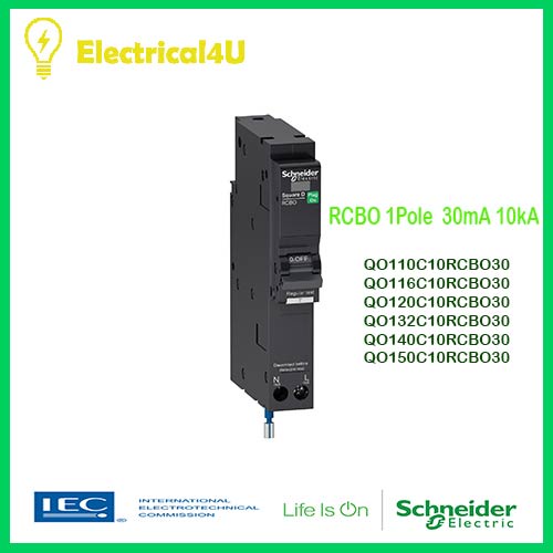 Schneider Electric QO116C10RCBO30 QO120C10RCBO30 QO132C10RCBO30 เซอร์กิตเบรกเกอร์ลูกย่อยป้องกันไฟรั่