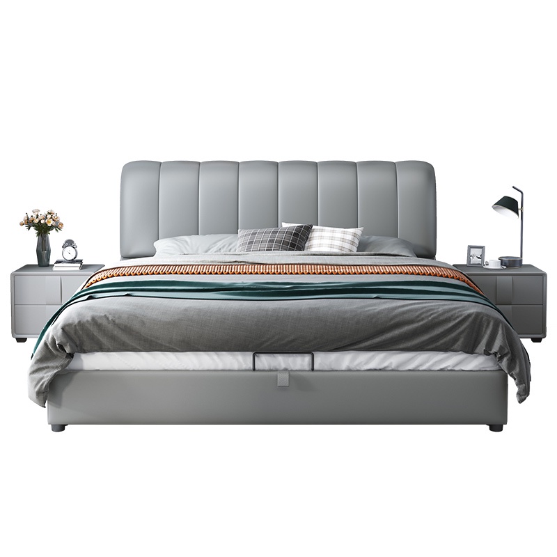 BAIERDI MALL เตียงหนังอิตาลีหรูหราที่ทันสมัยเตียงคู่ห้องนอนใหญ่เตียงแต่งงาน1.5เมตรเตียงขนาดใหญ่ถุงนุ่มที่เรียบง่ายทาทามิ5นิ้ว