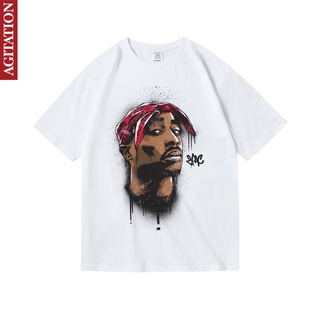 เสื้อยืดสีขาว❧▥▥2pactupac ster west Coast rap hip-hop hiphop tide แบรนด์แขนสั้นเสื้อยืดผู้หญิงและผู้ชาย unisex ฤดูร้