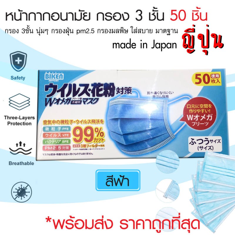 *ใส่โค้ด FEBINC30 ลดเพิ่มอีก 30%* สีขาว สินค้ามาตรฐาน ปิดปากปิดจมูกกรอง 3 ชั้น บรรจุ 50 ชิ้น PM 2.5 ผ้าโรเซฟสีขาว MKS
