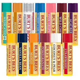 Burt’s bee beeswax lip balm 4.25g #Vanilla bean, Strawberry, Mango, Coconut &amp; pear, Elderberry ของแท้USA (ไม่มีกล่อง)