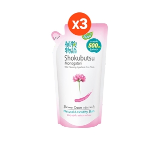 [2 ฟรี 1] SHOKUBUTSU ครีมอาบน้ำ โชกุบุสซึ สูตรผิวนุ่มชุ่มชื่นเสมือนอาบน้ำนม Chinese Milk Vetch (สีชมพู) ถุงเติม 500 มล.