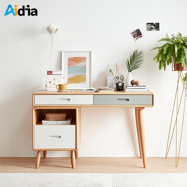 Aidia  โต๊ะเขียนหนังสือสไตล์นอร์ดิกพร้อมตู้ด้านข้าง W55xL100-123xH75 cm.  Nordic Study Table