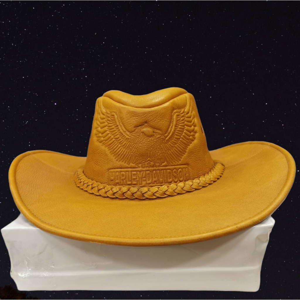 หมวกคาวบอยหนังแท้ 100% กันแดดชาย ลายฮาเลย์ เดวิดสัน  Cowboy Hat Harley Davison ใส่ได้ทั้งชายและหญิง
