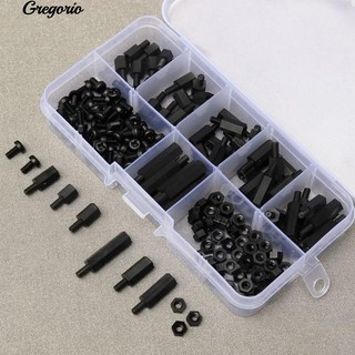 Gregorio 180Pcs M3 Hex Column หมุดไนลอนหญิง - ชายชุดสกรู Nuts Assorted Kit