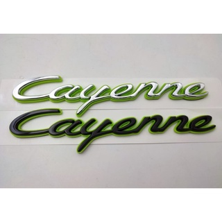 โลโก้ตัวอักษร คาเยนเน่ ปอเช่ ขอบเขียว ไฮบริด เงิน/ ดำ Porsche Cayenne e-Hybrid letter logo emblem for rear (2018) SUV