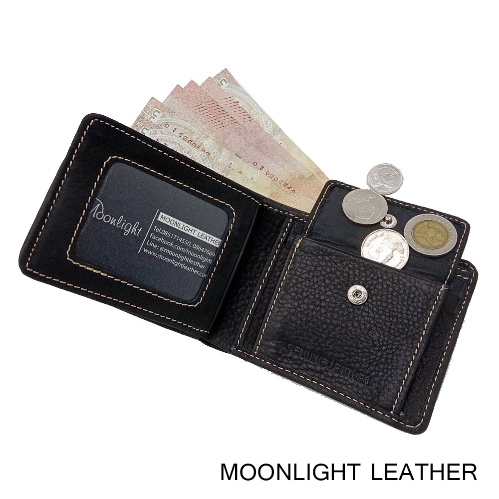 กระเป๋าสตางค์ชายหนังแท้ สีดำ รุ่น Less But More Ep.09 มีกระเป๋าใส่เหรียญ หนังนุ่มมาก ไม่ลอกร่อน มีกล่องพร้อมเป็นของขวัญ