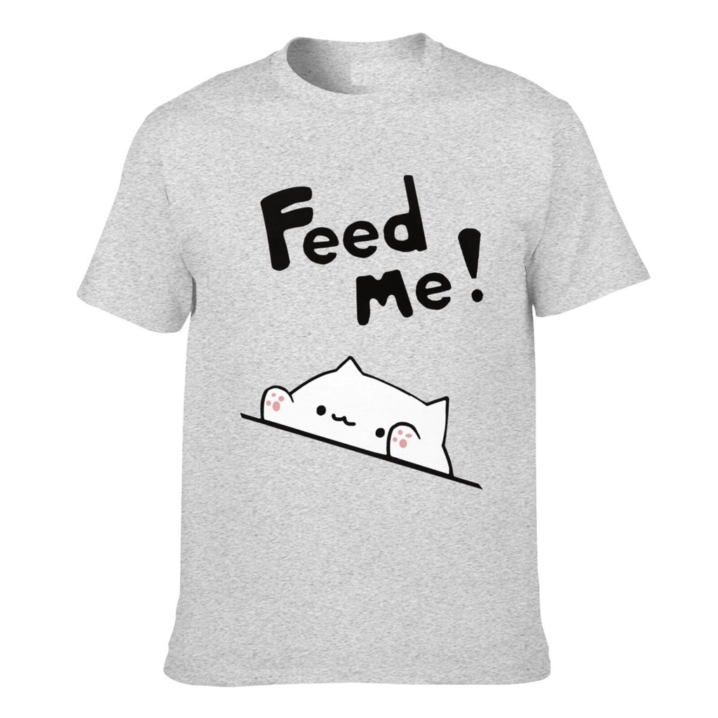 Bongo Cat Feed Me เสื้อยืดผ้าฝ้ายผู้ชาย