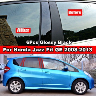 สติกเกอร์คาร์บอนไฟเบอร์ สีดําเงา สําหรับติดเสาประตูหน้าต่างรถยนต์ Honda Jazz Fit GD GE GK GS GR 2001-2022 6 ชิ้น