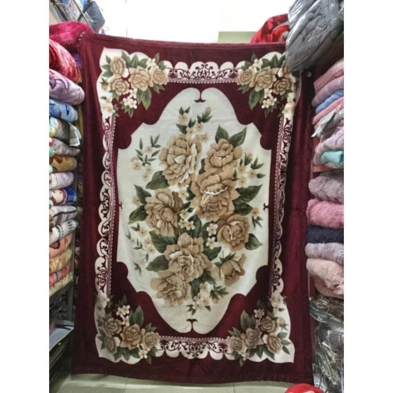 🔥ผ้าห่มขนมิ้ง ลายดอกบัวตั๋น สีสวยสดใส 5 ฟุต(150*200cm)(1.4 กิโล)