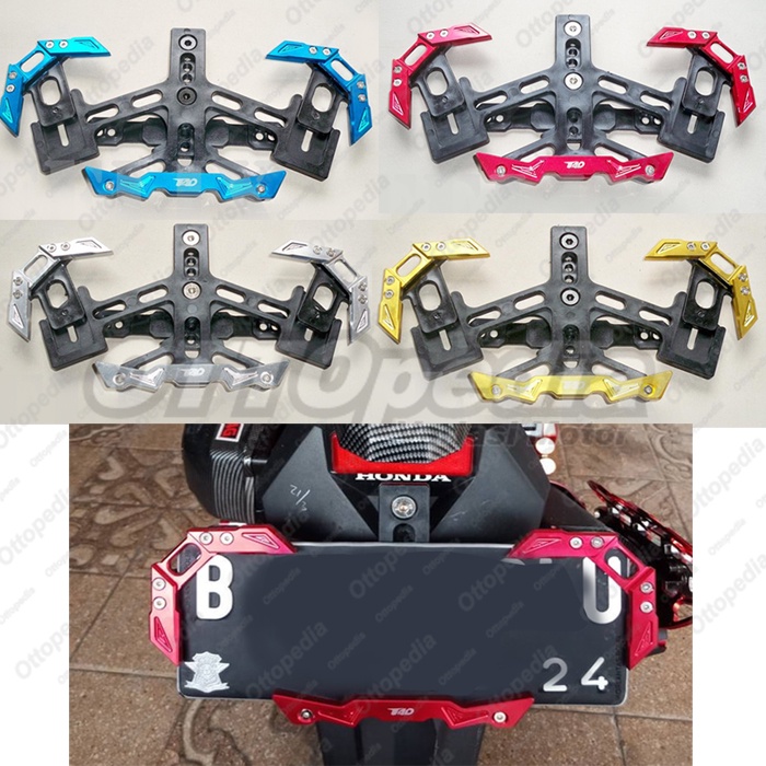 Merah New TAD Universal Motorcycle Number Plate Bracket Holder, Red Silver Accessories Variations