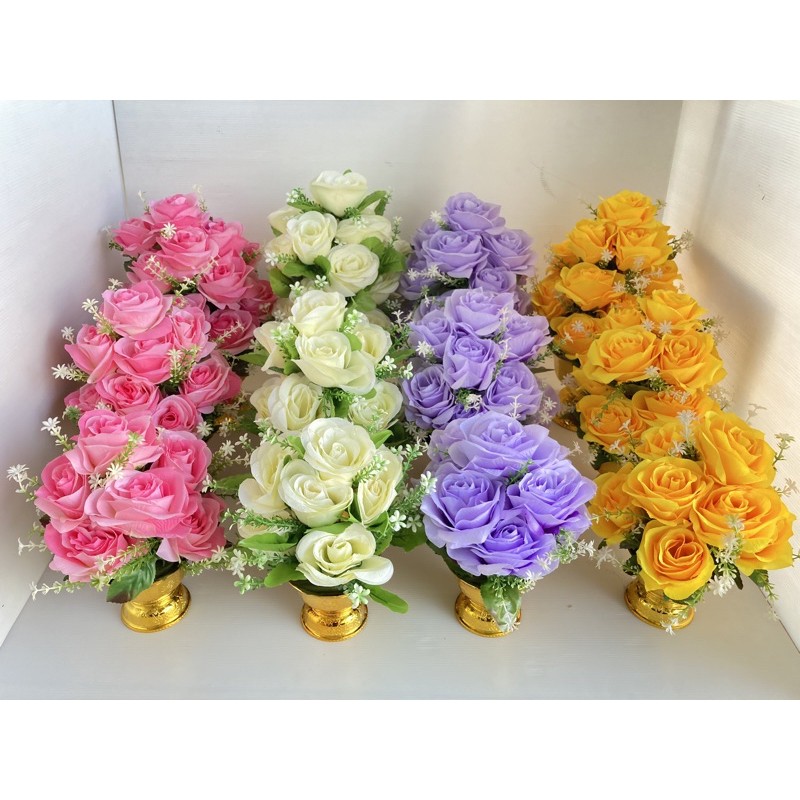 ดอกกุหลาบ พานดอกกุหลาบ 14 ซม. พานดอกไม้ สินค้ามี 7 สี (ราคาต่อคู่)
