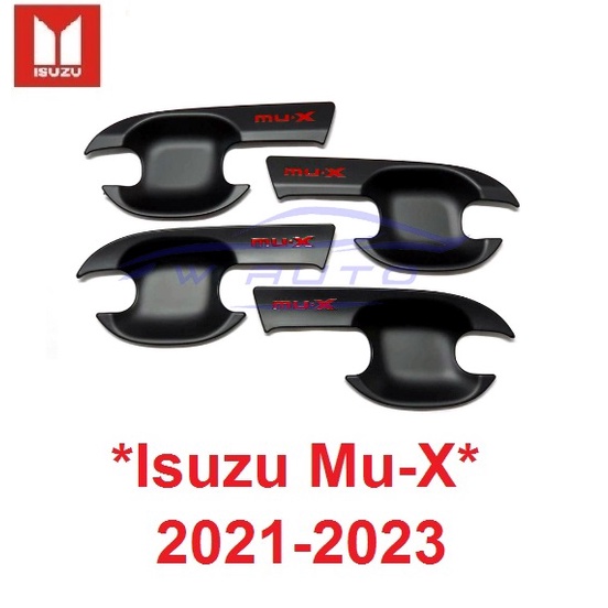 เบ้ารองมือเปิด เบ้ากันรอย Isuzu mux MU-X 2021 - 2023 อีซูซุ มิวเอ็กซ์ ดำด้าน โลโก้แดง ถาดรองมือเปิดประตู เบ้ามือจับประตู