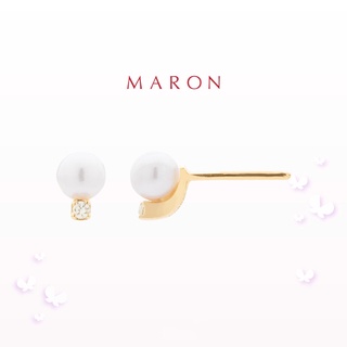 MARON - Happy Lining Pearl Stud Earring เงินแท้925 ชุบ Beige Gold