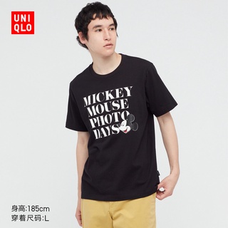 HH Uniqlo ผู้ชาย/ผู้หญิง UT MICKEYY แผ่นเสื้อยืดพิมพ์ลาย (Mickey Photo Diary แขนสั้น) 439635 cotton