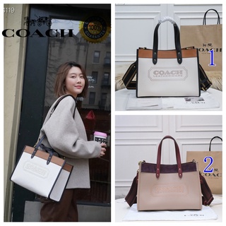 🎄พร้อมส่ง🌟Coach ใหม่ กระเป๋าถือผู้หญิง แฟชั่น กระเป๋าสะพายไหล่ข้างเดียว ลายลิ้นจี่ หนังทั้งใบ พร้อมส่ง 0777 6035