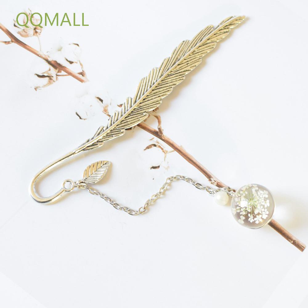 Qqmall ที่คั่นหนังสือโลหะลายดอกไม้แห้งสไตล์วินเทจสําหรับอ่านหนังสือ
