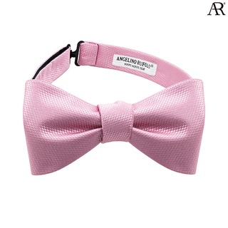 ANGELINO RUFOLO Bow Tie Tying(โบว์หูกระต่ายแบบผูกเอง) ผ้าไหมทออิตาลี่คุณภาพเยี่ยม ดีไซน์ Plain สีโอรส/เลือดหมู/ขาว/ดำ/ทอ