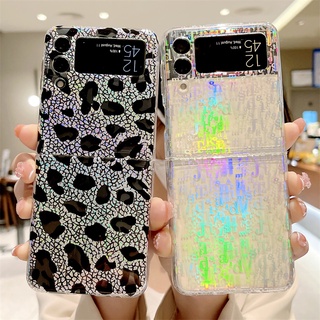 เคสโทรศัพท์มือถือแบบนิ่ม Samsung Galaxy Z Flip4 Flip3 Fold4 Fold3 5G Soft Phone Cell Case Bling Glitter Smartphone Casing Letter Leopard Print Personality Back Cover Flip Fold 4 3