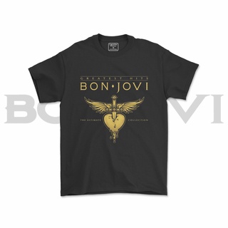 คอลูกเรือเสื้อยืดคอกลมเสื้อยืด ลาย JOVI BON JOVI BAND V1ผ้าฝ้ายแท้