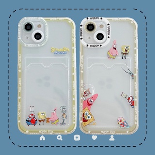 🔥การ์ตูนSpongebob &amp; Patrick Star ซองใส่บัตรซิลิโคนใสซองโทรศัพท์ For เคสไอโฟน11ใสปกการ์ด เคสไอโฟน13 สำหรับ เคส Apple iPhone 14/13/12/11Pro Xr Xs X XS Max 7 8 plus เคสไอโฟน14 Pro Max