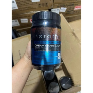 ครีมหมักผม Keratin Creamy Hair Mask 98% หัวเชื้อเคราตินสด ซ่อมแซมเส้นผม เคราตินผมตรง ทรีทเมนท์​ผม บำรุงผม เงางาม 1000ml.