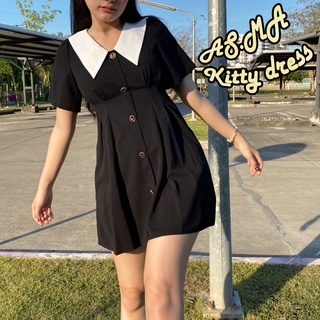 🌷AS.MA 🌷 เดรสสั้นปกขาว เดรสทำงาน สีดำน่ารักสุดคิ้ว  # AS.MA Kitty Dress #