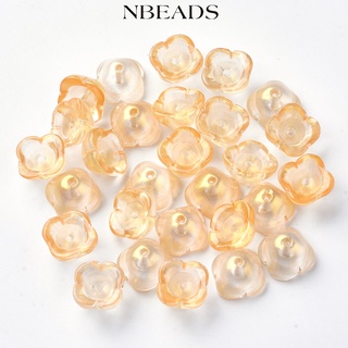 Nbeads ลูกปัดแก้วใส 4 กลีบ พร้อมผงกลิตเตอร์ ลายดอกไม้ สีทอง 11.5x11.5x7 มม. รู 1.6 มม. 20 ชิ้น