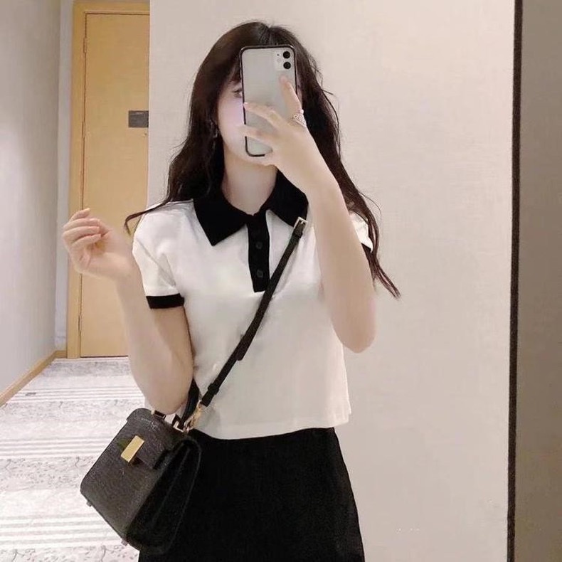 รุ่นขายดี เสื้อโปโลสีขาวแฟชั่นผู้หญิงเอวลอย เสื้อสวยแต่งชุดง่าย คอปกโปโลวัยรุ่นใสๆ หญิงS34นิ้ว M36นิ้ว L38นิ้ว